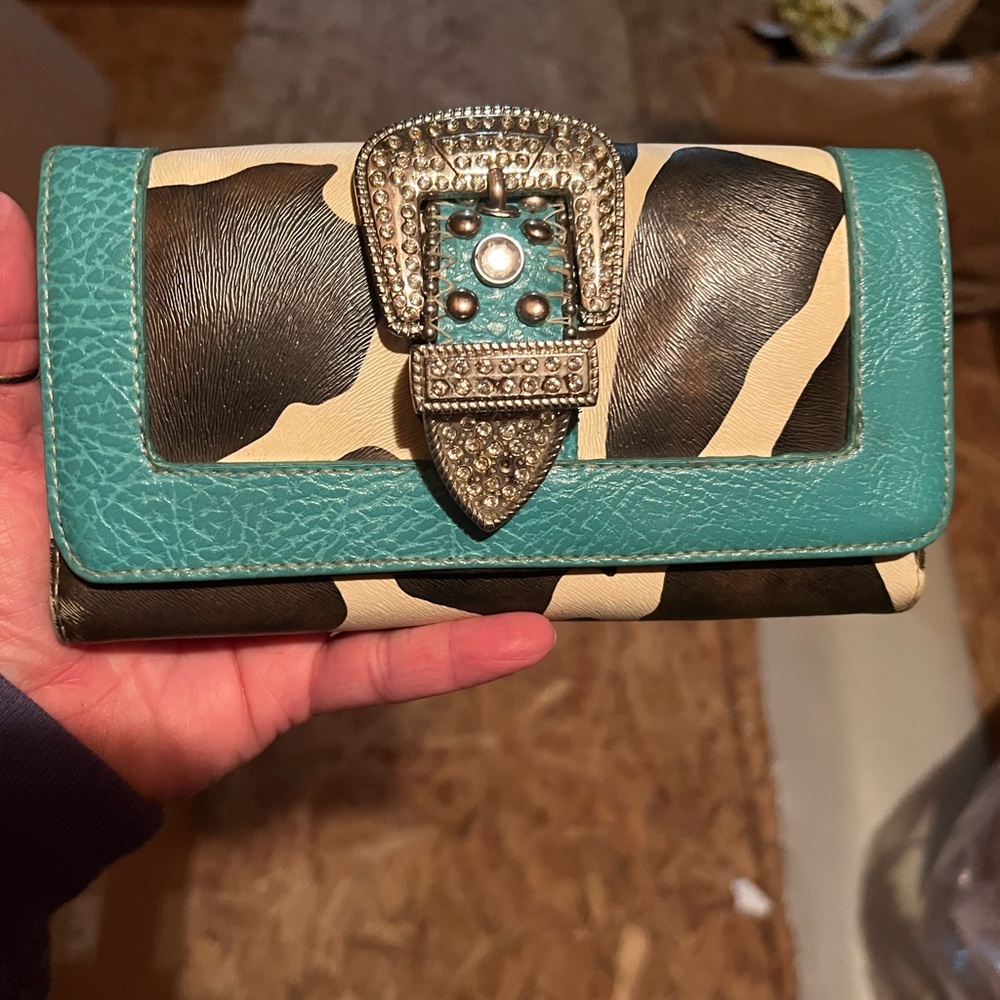 Giraffe print wallet check book holder with Bling